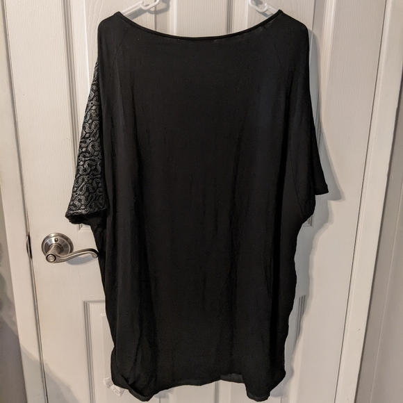 Luxury Marina Rinaldi Silver Metallic Embroidered Black Lined Tunic Tee Size XL - Picture 7 of 12